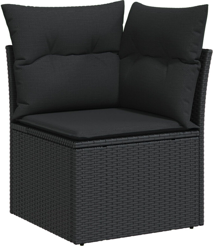 7 Delers Hagemøbelsett med Puter Svart Polyrotting, 2-seters Hagemøbel med Oppbevaring & Puter Svart Polyrotting