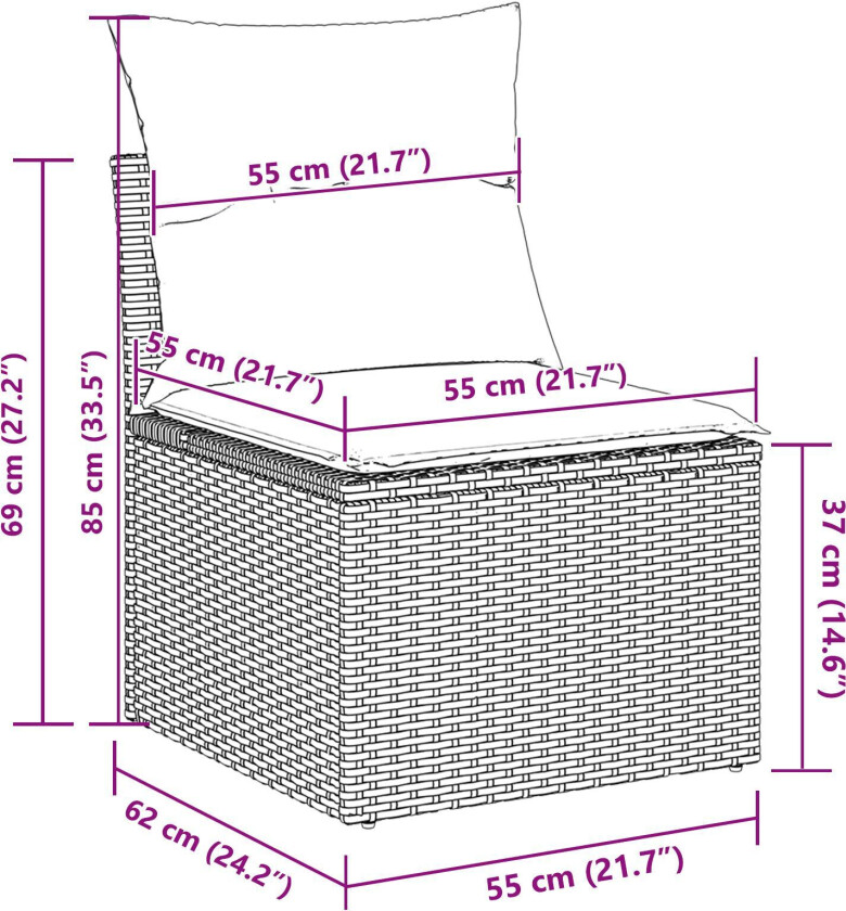 7 Delers Utesofa Sett med Puter Lysegrå Polyrotting, 2-seters Utesofa med Oppbevaring & Puter Lysegrå Polyrotting
