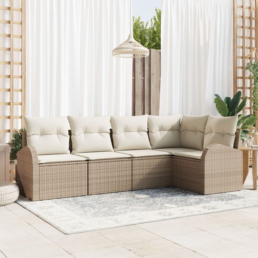 5-delt hagesofa sett med puter - Beige poly rotting