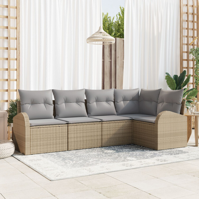 5 Delt Hage Sofa Sett med Puter Beige Poly Rotting