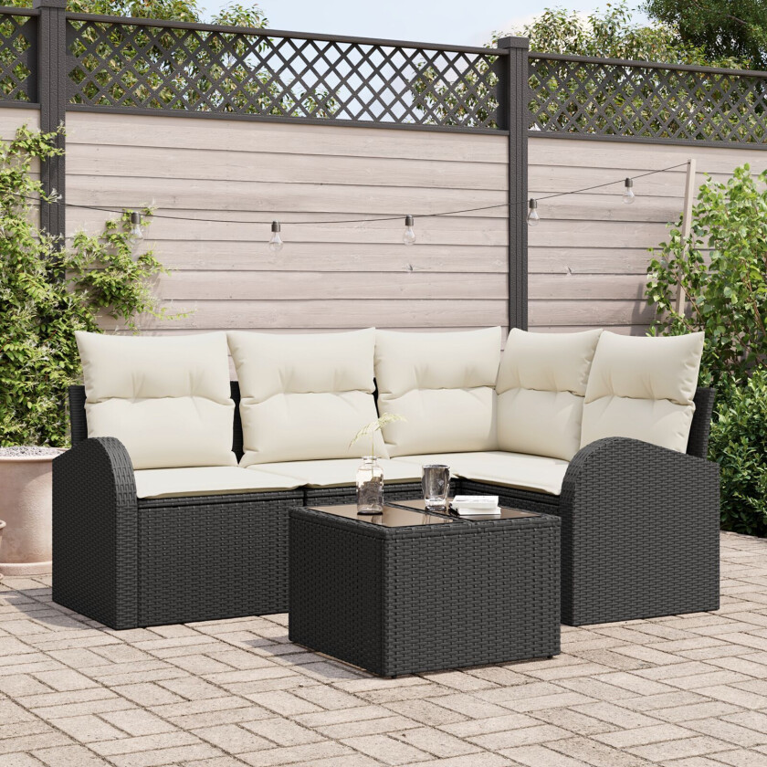 4-delt hagesofa med puter Brun Poly Rattan, 2-seters hagesofa med oppbevaring & puter Svart Poly Rattan