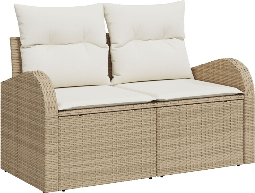 8 Delt Hagesofa Set med Puter Beige Polyrotting, 2-seters Hagesofa med Oppbevaring & Puter Beige Polyrotting