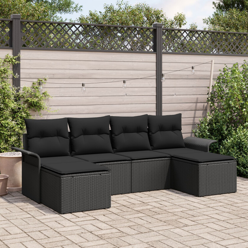 Hagesofa Set Set med 5 Svart Håndvevd rattan Stor