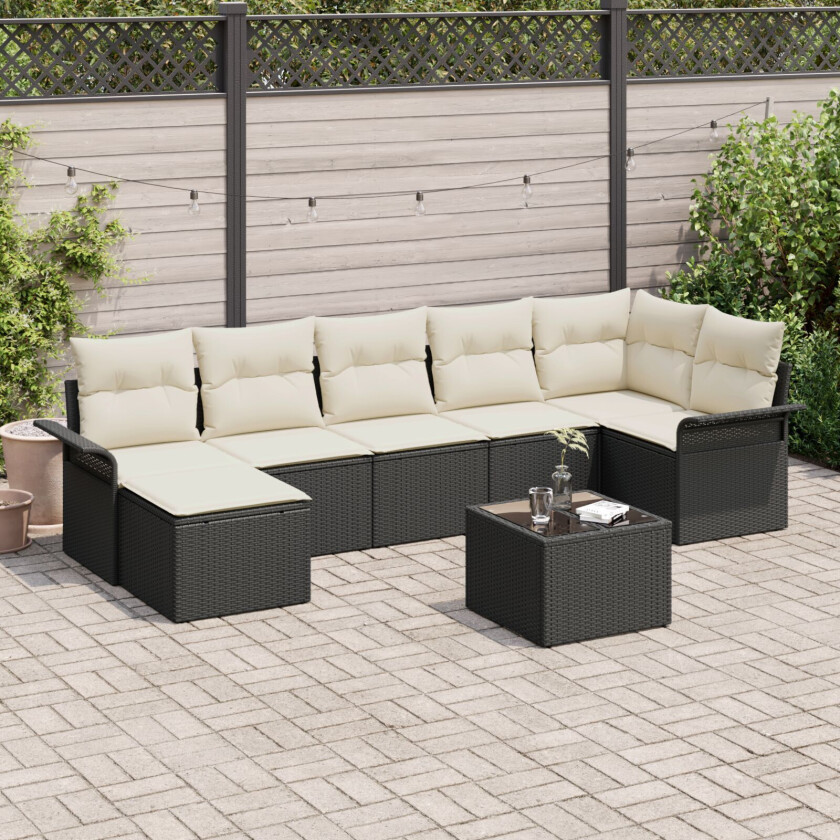 7 Delt Hage Sofa Set med Puter Brun Poly Rattan, 2-seter hage sofa med oppbevaring & puter Svart Poly Rattan