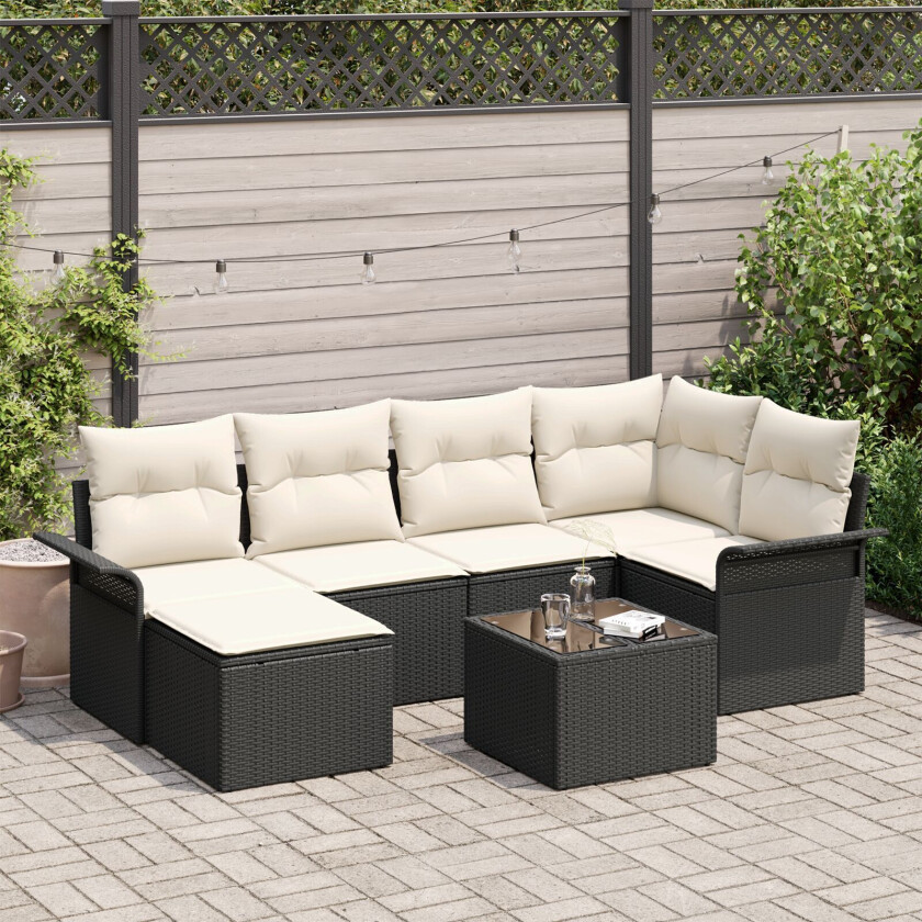 VidaXL 6 Delt Hage Sofa Sett med Puter Brun Poly Rattan, VidaXL 2-seters Hage Sofa med oppbevaring & puter Svart Poly Rattan