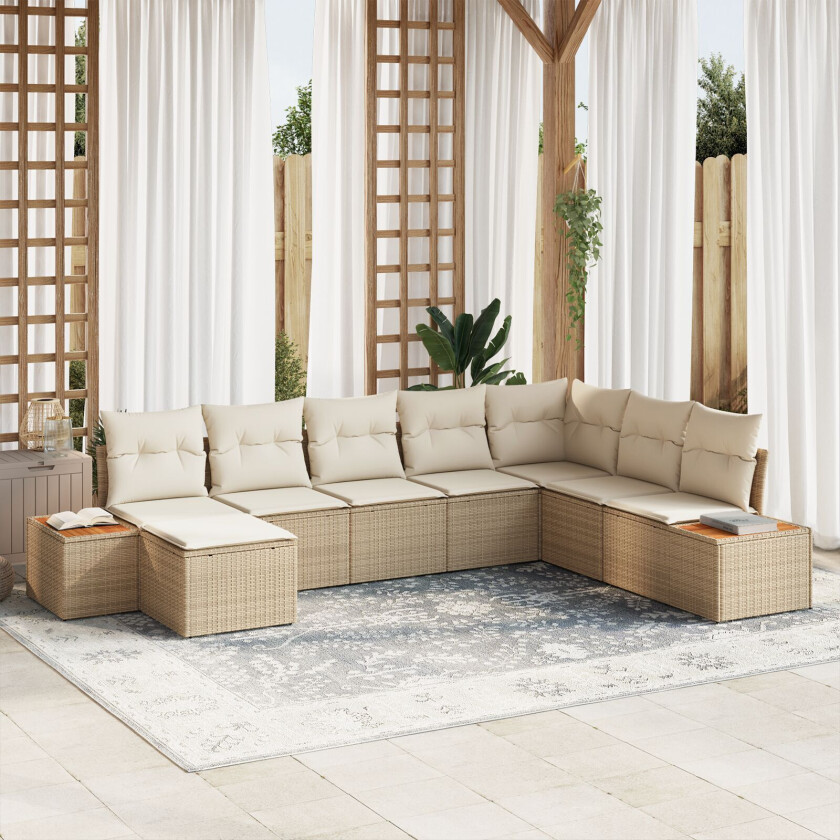 8 Delt Hagesofa Set med Puter Beige Poly Rotten Akasie