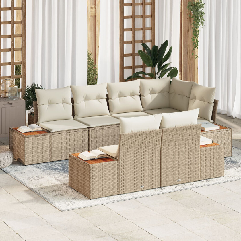 7-delt Hagesofa sett med puter i beige poly rotting