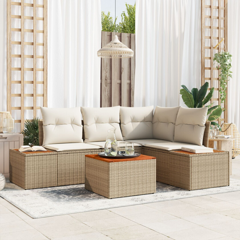 5-delt hagesofa sett med puter Beige Polyrotting Akasie