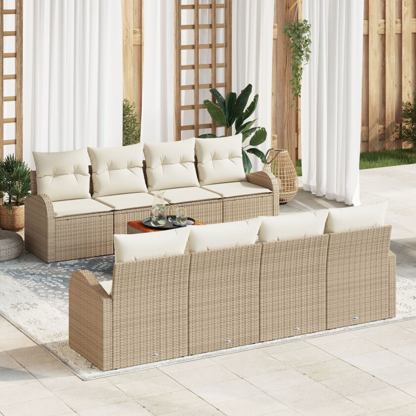 9 deler hagesofa sett med puter beige Poly Rattan akasie