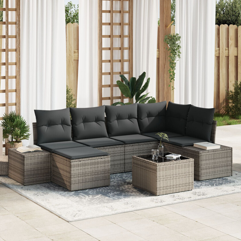 6 Delt Hagesofa Set med Puter Svart Poly Rattan