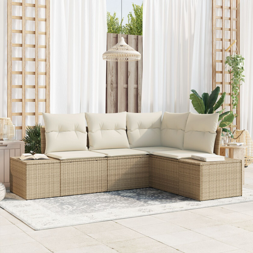 4 Delers Hagesofa Sett med Puter Beige Polyrotting