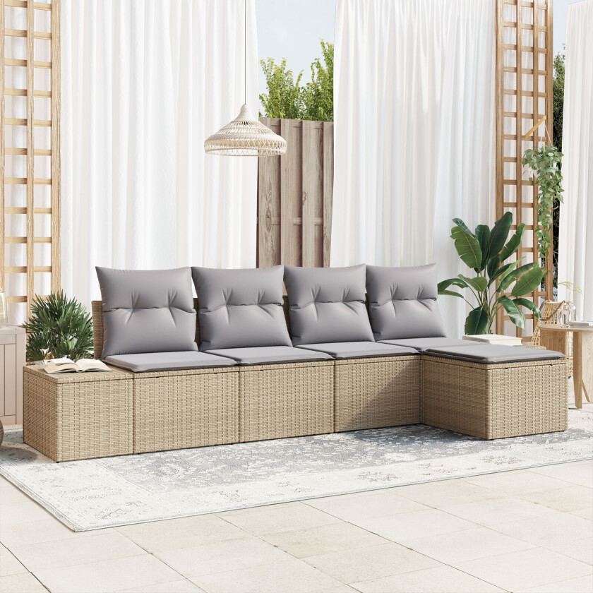 5-delt hagesofa sett med puter Beige Polyrotting