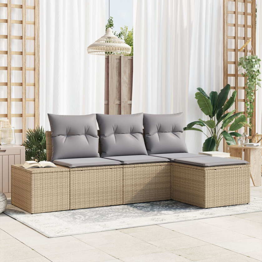 4-delt hagesofa sett med puter Beige Poly Rottin