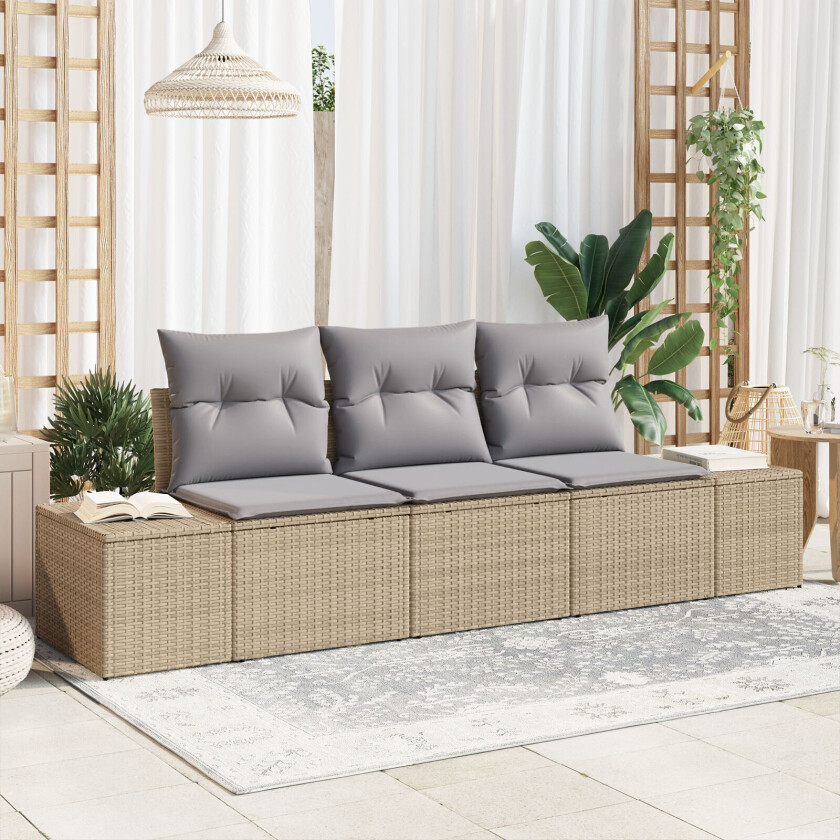 3 delers hagesofa-sett med puter beige polyrotting