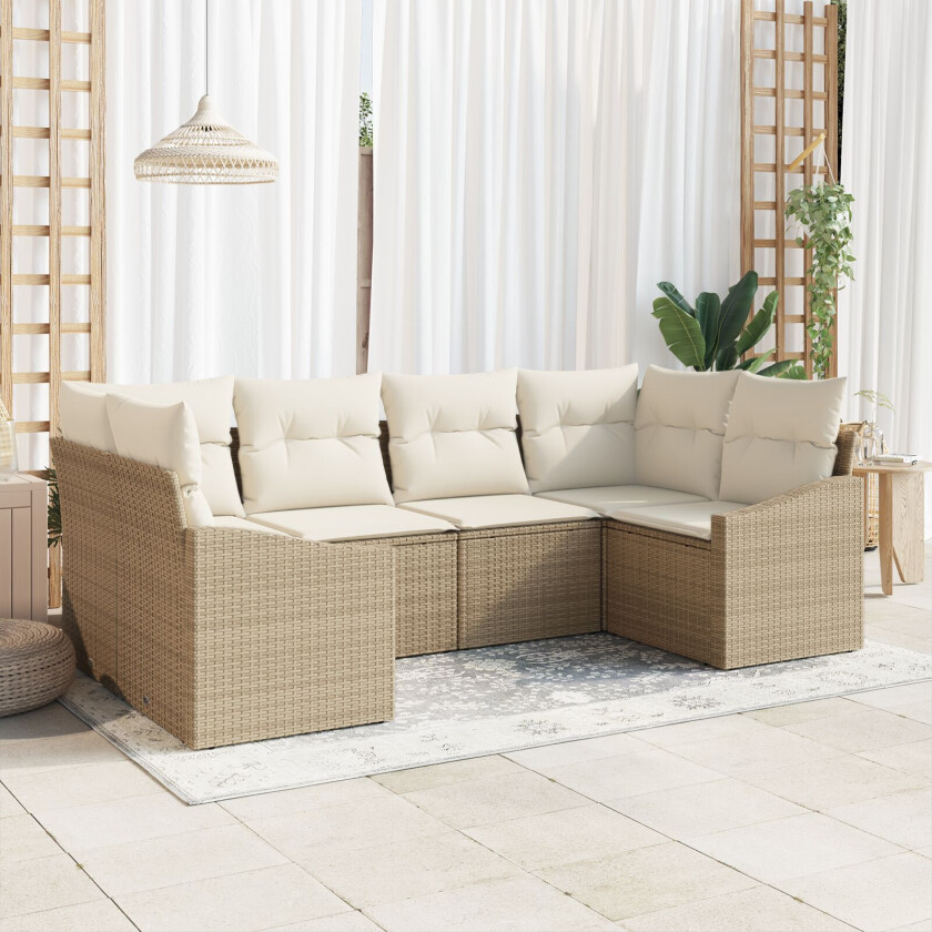 6 Delt Hagesofa Set med Puter Beige Poly Rottning