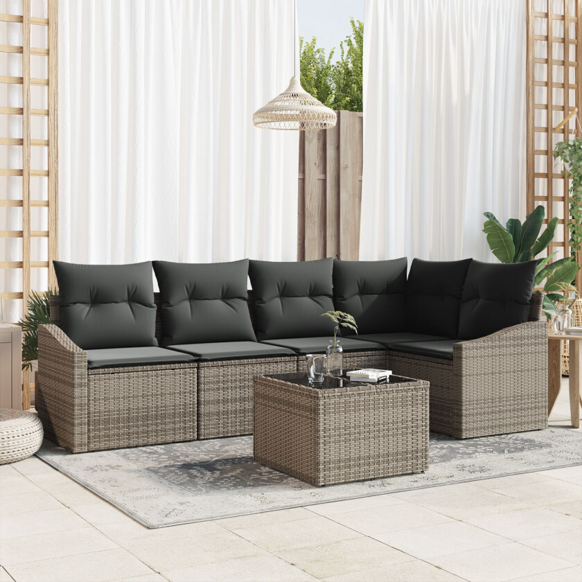 5 Delt Hagesofa Sett med Puter Svart Poly Rattan