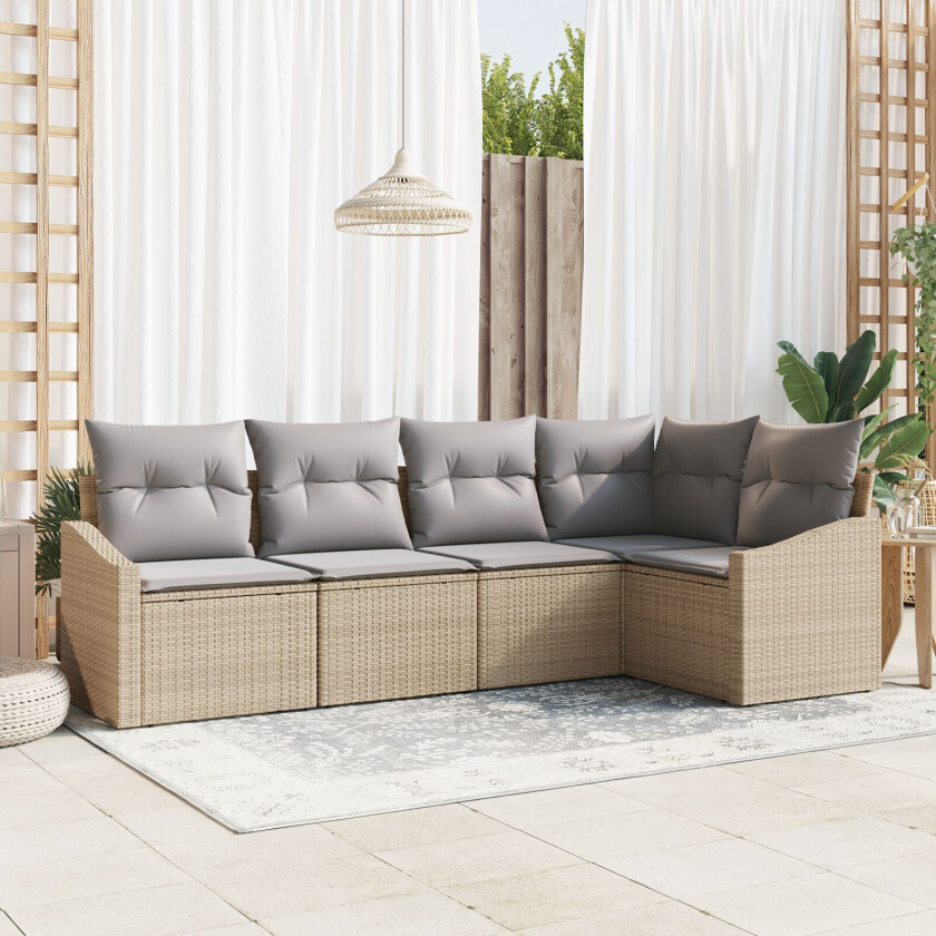 5 Delt Hagesofa Sett med Puter Beige Poly Rottning