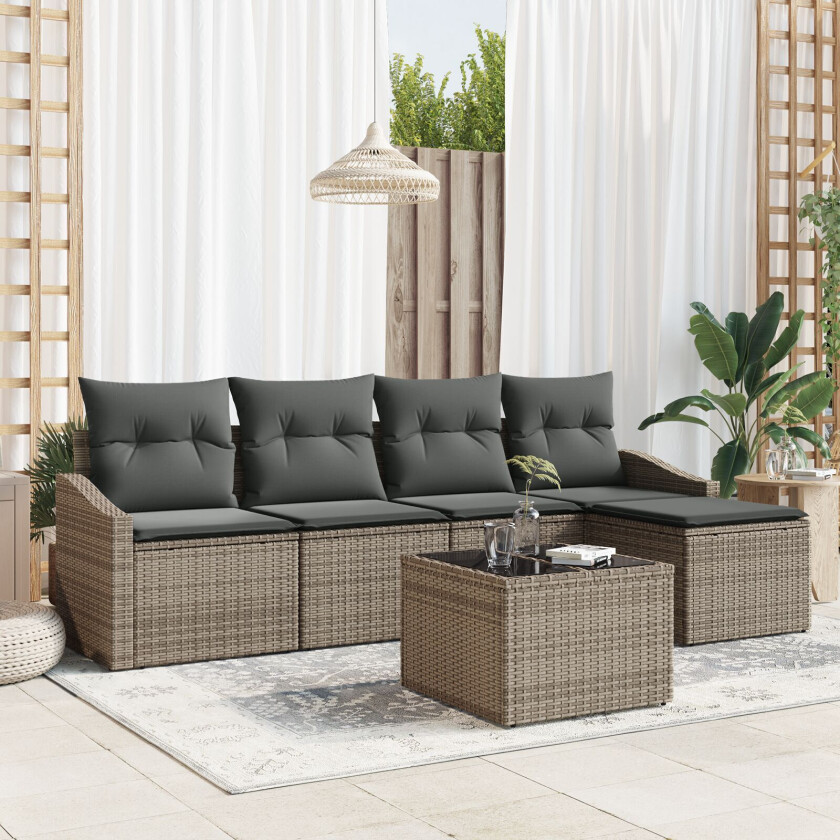 5 Delt Hage Sofa Set med Puter Svart Poly Rottning