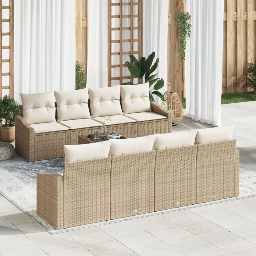 9 Delt Hagemøbelsett med Puter Beige Poly Rattan