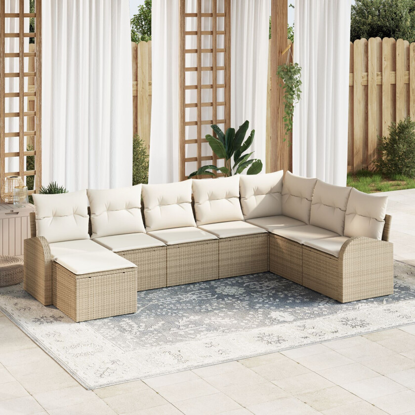 8 Delers Hage Sofa Sett med Puter Beige Poly Rattan