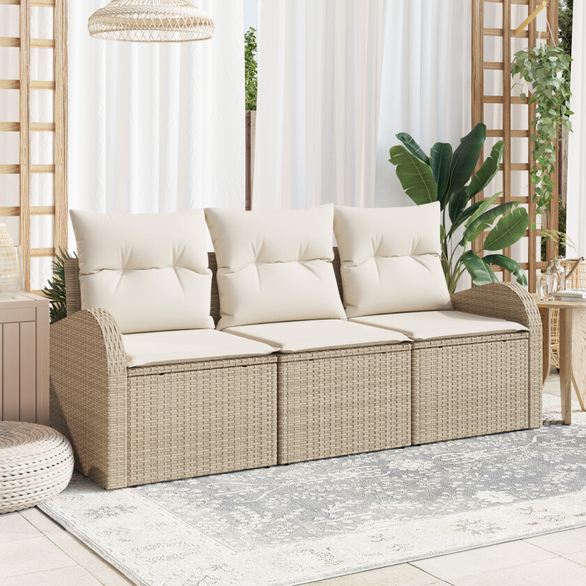 3 Delers Hage Sofa Sett med Puter Beige Poly Rattan
