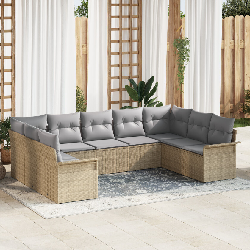 9 Delt Hagesofa Sett med Puter Beige Poly Rotting