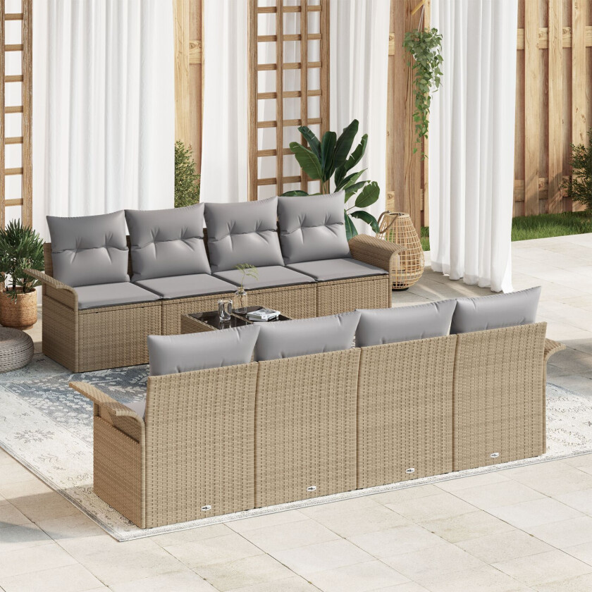 9 Delt Hage Sofa Set med Puter Beige Poly Rattan