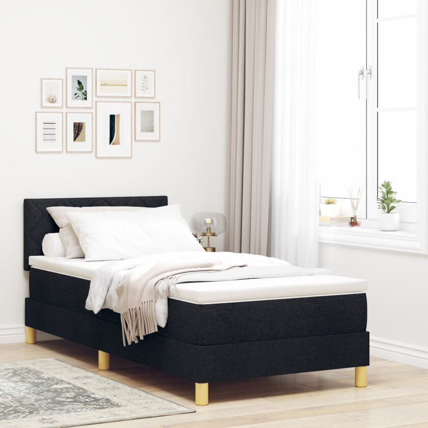 Kontinentalseng med Madrass Svart 100x200 cm Stoff