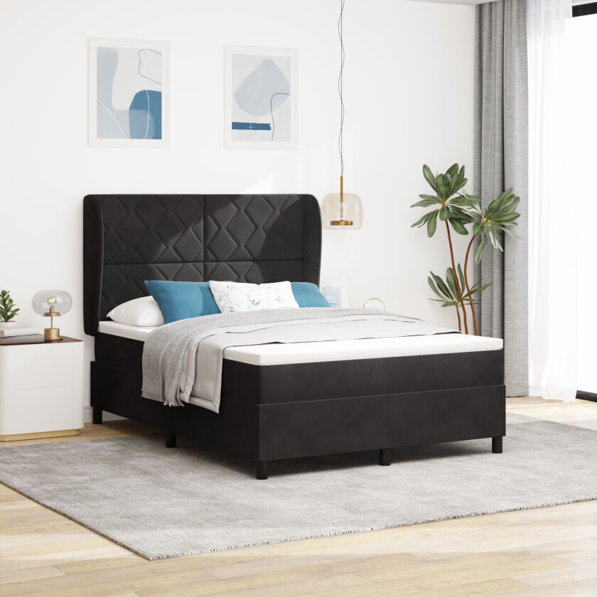 Kontinentalseng med madrass Svart 140x200 cm Fløyel