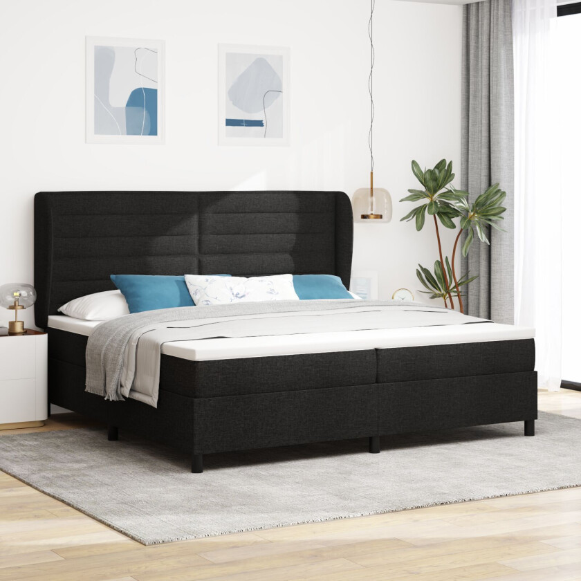 Kontinental Sengebunn med Madrass Svart 200x200 cm Stoff