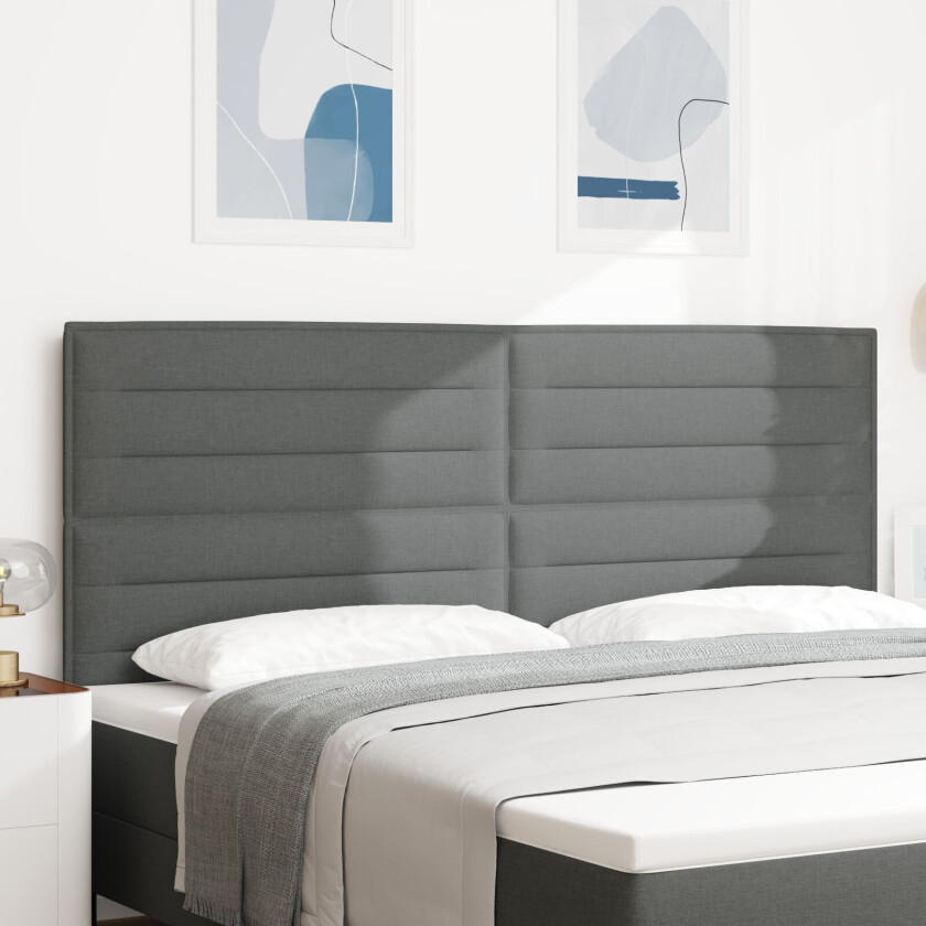 Sengegavl Linjer Design Mørk Grå 200 cm Stoff