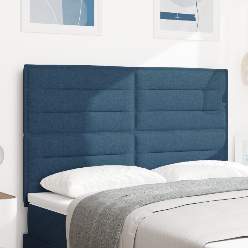 sengegavl linjer design blå 140 cm stoff