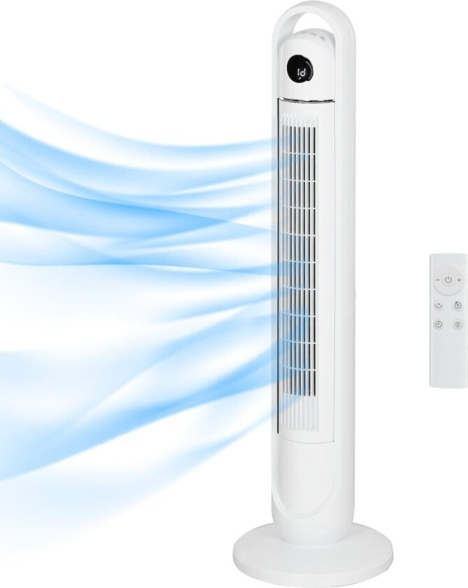 Tårnvifte, pidestallvifte med 3 ventilasjonsnivåer, fjernkontroll, 55W vifte med 24H timer, LCD-display, 70° oscillasjon, for soverom, hvit