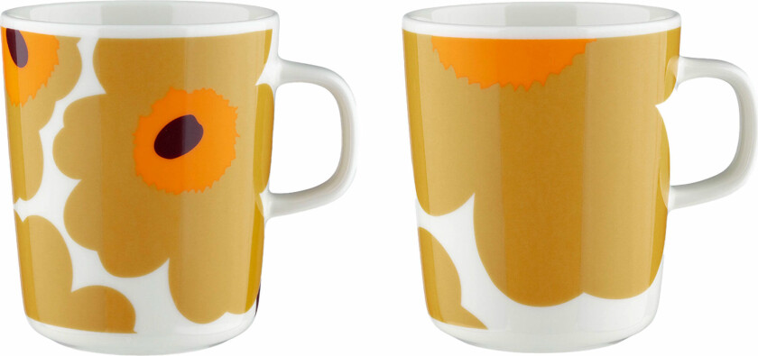 Unikko krus 2,5 dl, hvit/karamell/oransje, 2 stk.