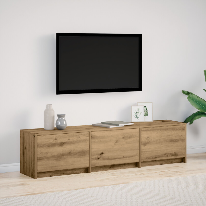 TV-kabinett med LED i eik 165x34x40 cm konstruert tre