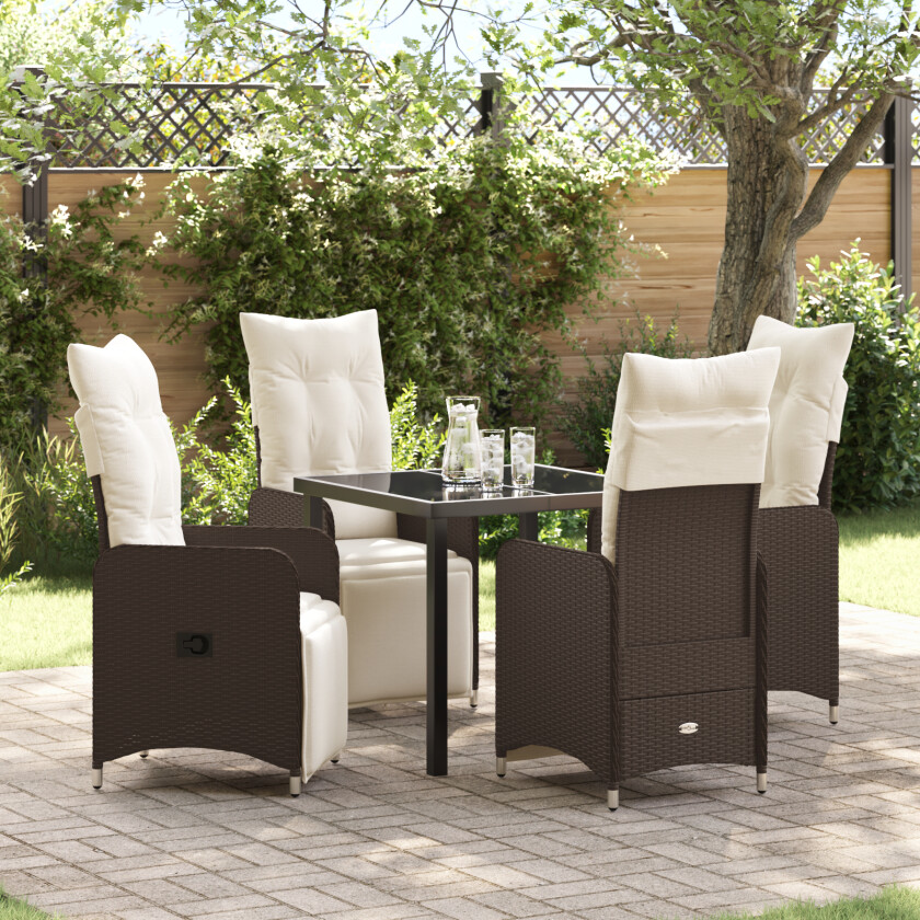 5 Delt Hage Dining Sett med Puter Brun Poly Rattan