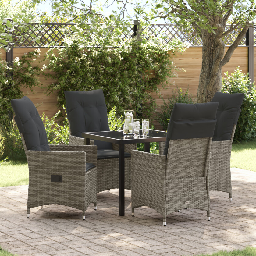 5-delt Hage Spise Sett med puter Grå Poly Rattan