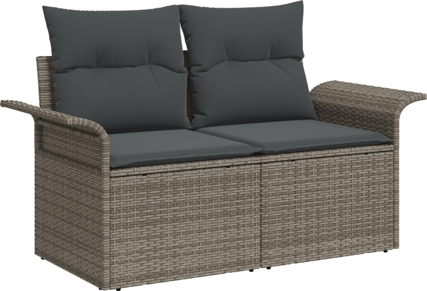 6 Delt Hagesofa Set med Puter Grå Poly Rattan, 2-seters Hagesofa med Oppbevaring & Puter Grå Poly Rattan