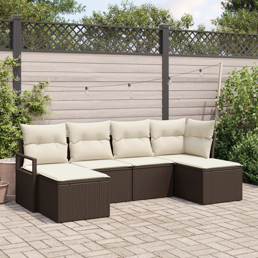 6-delt hagesofa-sett med puter Brun Poly Rattan, 2-seters hagesofa med puter Brun Poly Rattan