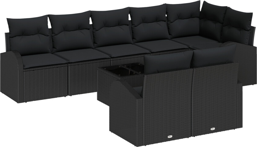 9 Delt Hagesofa Set Med Puter Beige Poly Rattan, 2-seters Hagesofa Med Oppbevaring & Puter Svart Poly Rattan