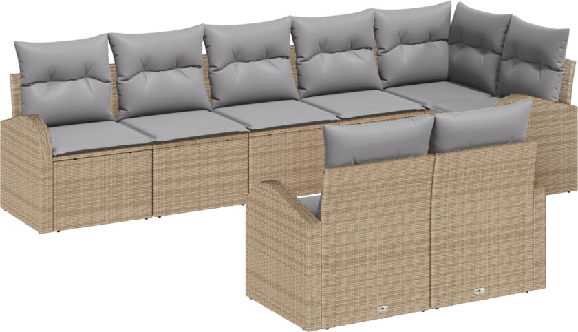 8 Delers Hage Sofa Sett med Puter Beige Poly Rattan, 2-seters Hage Sofa med Oppbevaring og Puter Beige Poly Rattan