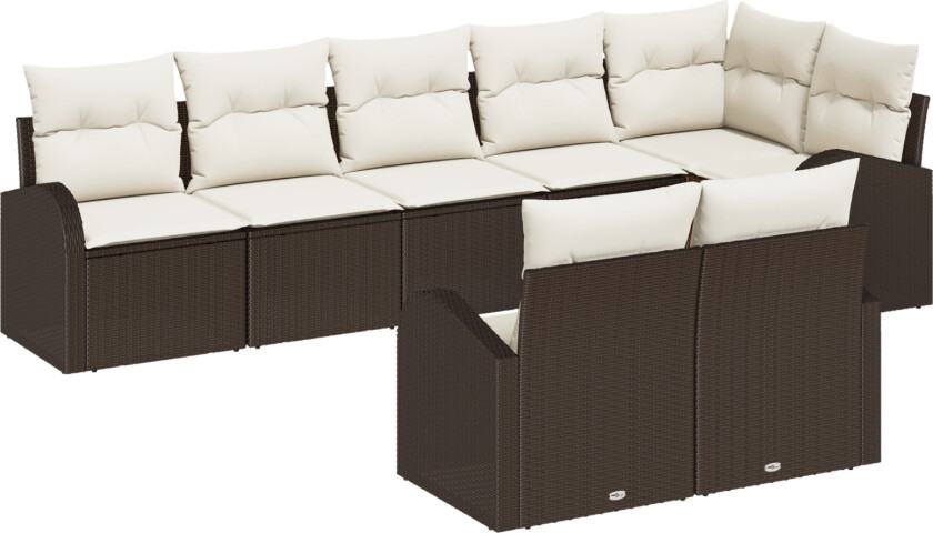 8-delt hagesofa sett med puter Brun Poly Rattan, 2-seters hagesofa med oppbevaring & puter Brun Poly Rattan