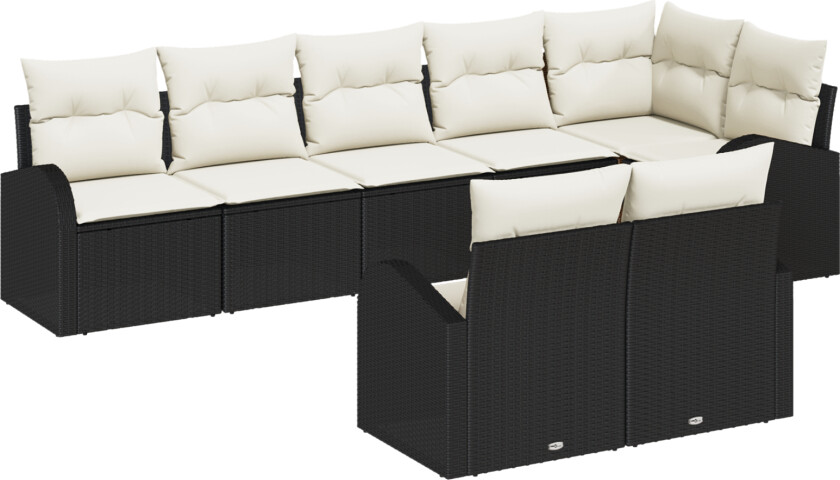 8 Delt Hagesofa Sett med Puter Svart Poly Rattan, 2-seters Hagesofa med Oppbevaring & Puter Svart Poly Rattan