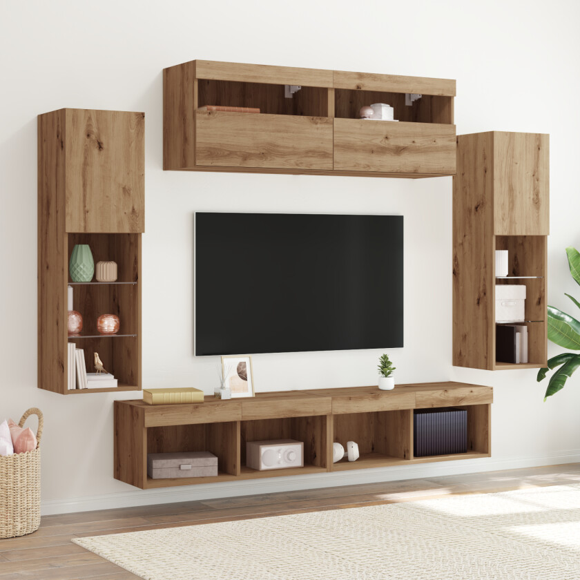 TV Veggskap med LED-lys 2 stk Artisan Eik 80x30x30 cm, TV Veggskap med LED-lys 2 stk Artisan Eik 60x30x40 cm