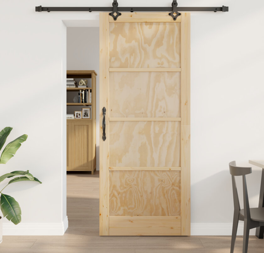 Skyvedør med komponentsett 86x211 cm Solid tre Furu, Innerdør 'ORKDAL'86x211x4 cm Solid tre Furu
