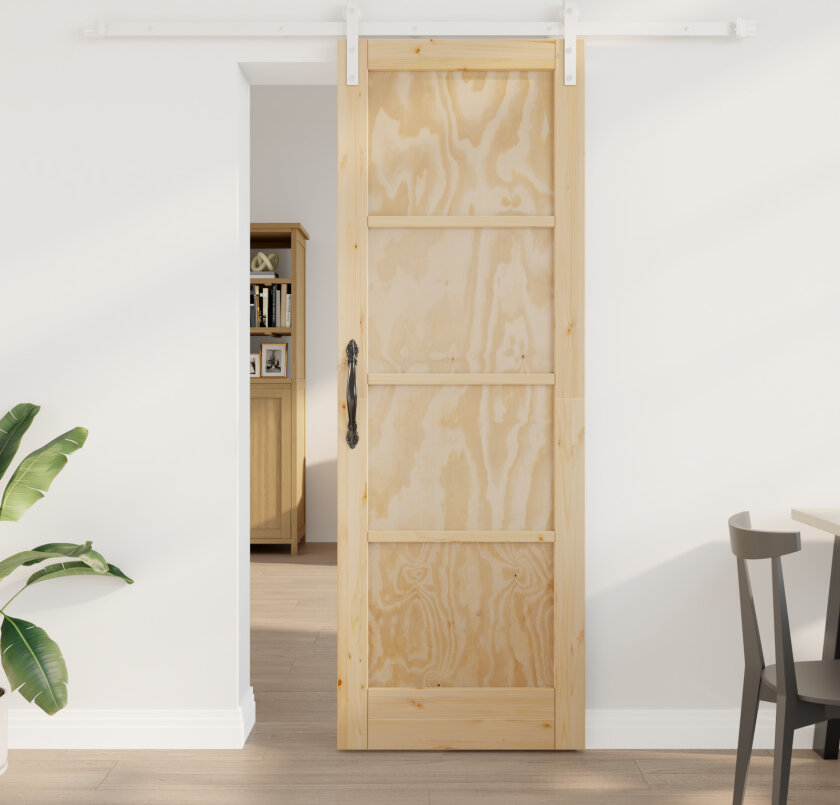 skyvedør med hardware-sett 73.5x211 cm Massiv tre furu, innerdør 'ORKDAL'73.5x211x4 cm Massiv tre furu