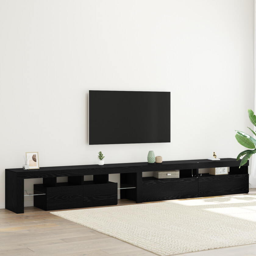 TV-skap 3 stk med LED-lamper Svart Eik Konstruert tre, TV-skap med LED-lamper 2 stk Svart Eik 75x35x40 cm Konstruert tre