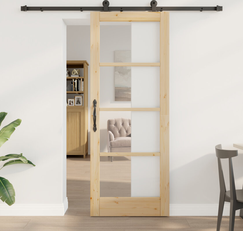 Skyvedør med Utstyr 'ORKDAL'Solid Tre & Glass, Innerdør med Glass 'ORKDAL'78x202x4 cm Solid Tre Furu