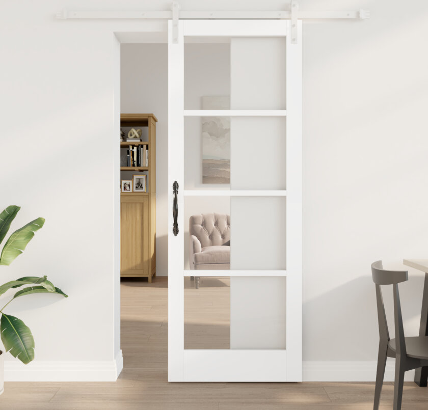 Skyvedør med Hardware Sett 'ORKDAL'Hvit Solid Tre & Glass, Innerdør med Glass 'ORKDAL'Hvit 78x211x4 cm