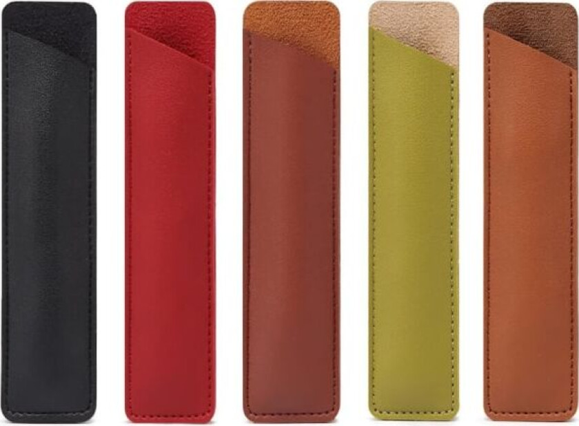 Sett med 5 PU-lær pennal for enkelt, vintage håndlaget fyllepennpose, beskyttende hylsterdeksel for blyant, kulepenn (svart, rød